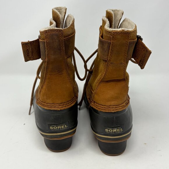 Sorel women's Winter Fancy Lace II duck boots rubber suede brown tan 9 buckle - Picture 4 of 13